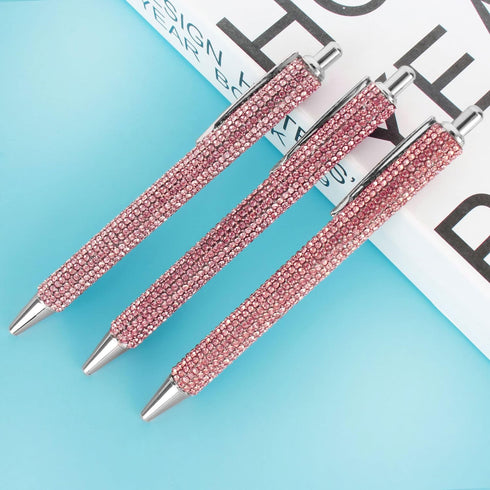 HOCE 3 Pcs Rhinestone Bling Metal Ballpoint Pens 0.7 mm, Black Ink, Gift Pens for Christmas Bridesmaid Wedding Birthday, Pink One Size...