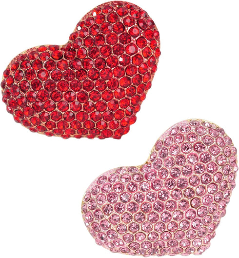 Gyn&Joy 2Pcs Set Pink And Red Rhinestones Heart Love Brooches...