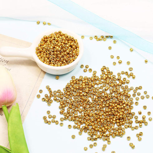 Bala&Fillic Golden Color 4mm Seed Beads About 1200pcs/100Grams in Bag, 6/0 Glass Craft Beads for Making Bracelet and Necklace (Golden)...