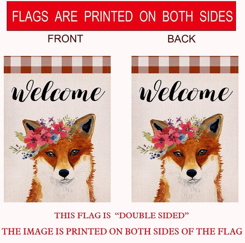Welcome Cute Fox Garden Flag Double Sided Vertical, Autumn Halloween Buffalo Check Plaid Burlap Seasonal Yard Signs Outdoor Decor 12.5 X 18 Inch...