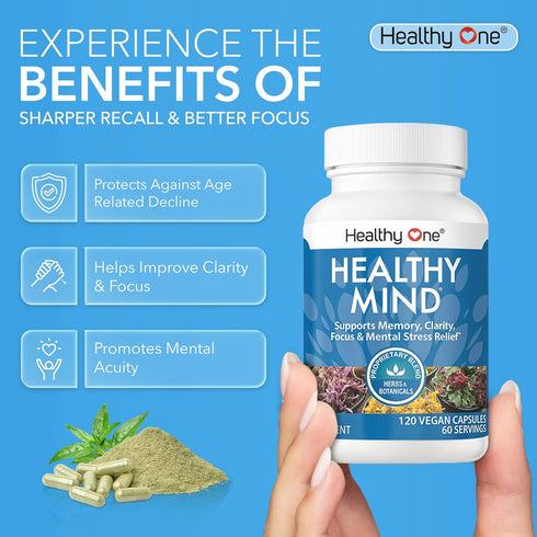 Healthy Mind - Safe for Teens - Brain Fog - Cognitive Function - Concentration - Focus - Neural Optimization - Mood - Ginkgo Biloba - Ginseng - Rh...