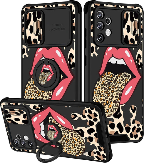 Goocrux (2in1 for Samsung Galaxy A32 5G Case Leopard Print Women Girls Phone Cover Cute Cheetah Print Animal Design with Slide Camera Cover+Ring H...