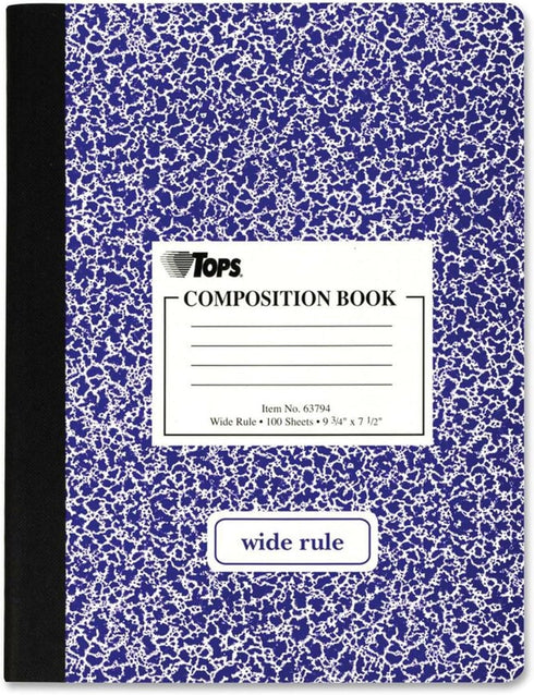 TOPS Composition Book, Wide/Legal Rule, Randomly Assorted Marble Cover, (100) 9.75 x 7.5 Sheets...