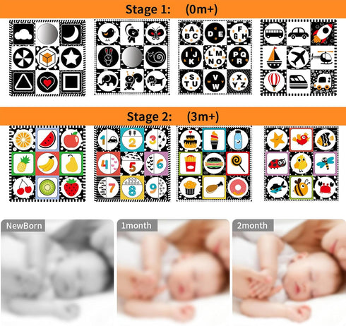 Black and White High Contrast Baby Toys Infant Sensory Toys for Babies 0-6-12-18 Months,Newborn Tummy Time Toys with Mirror and Teether?Montessori...