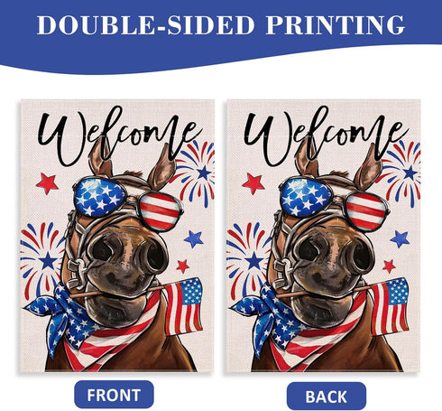 Welcome 4th of July Donkey Patriotic Decorative Flag, America Stars Stripes Firework Garden Yard Outside Decorations, American USA Outdoor Large H...