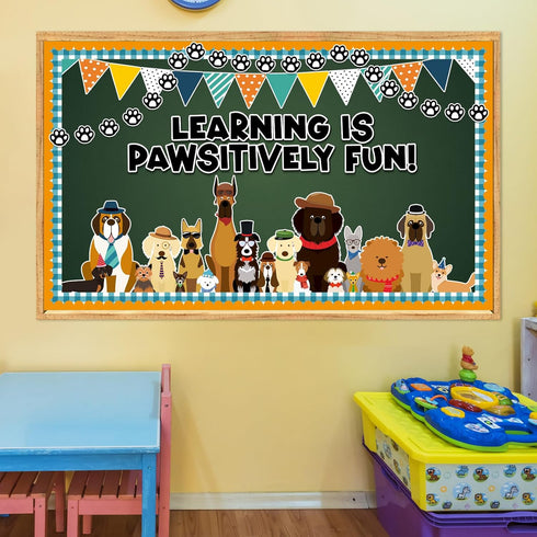 75 PCS Pet Classroom Bulletin Board Decorations Puppy Bulletin Board Decorations Cute Dog Paw Cutouts Learning is Pawsitively Fun Bulletin Board S...