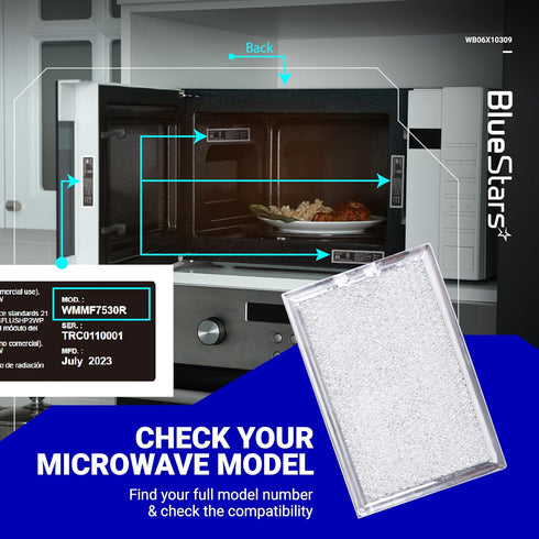 BlueStars WB06X10309 WB06X10359 Microwave Grease Filter Replacement 7.64 x 5.12 - Compatible with G.E LG Kenmore Over-the-range Vent Hood Microwav...