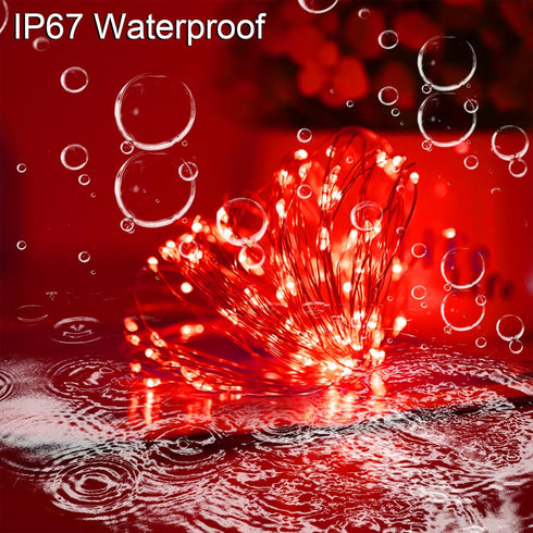 YAOZHOU Red Solar Christmas String Lights Outdoor Waterproof Decorations 100 LED?2 Pack? 8 Modes Copper String Lights Fairy Lights for Valentine's...