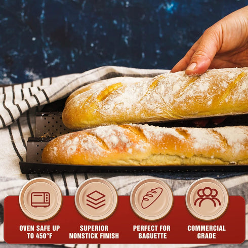 KITESSENSU Nonstick Baguette Pans for French Bread Baking, Perforated 3 Loaves Baguettes Bakery Tray, 15" x 9", Black...
