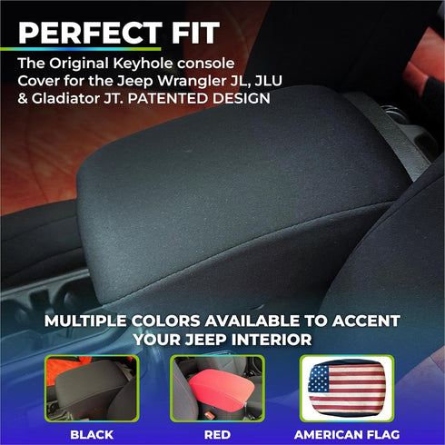 Koverz Neoprene Console Cover Armrest Pad with Keyhole Compatible with Jeep Wrangler JL JLU Gladiator JT Sahara Sport Rubicon Unlimited 2018 to Pr...