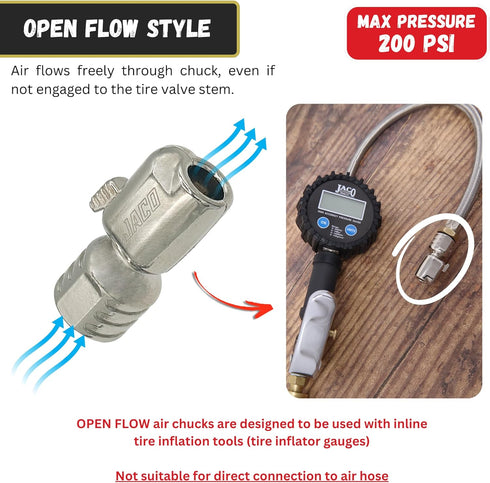 JACO Lightning S-Series Tire Air Chuck - 1/4" F-NPT (Open Flow) (2-Pack)...