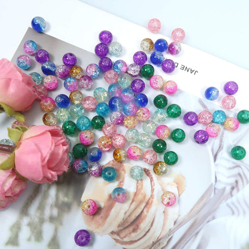 TOAOB 200pcs 8mm Glass Beads for Jewelry Making Crackle Glass Lampwork Beads Round Loose Spacer Bead Supplies for DIY Crafts Bracelets Necklaces...