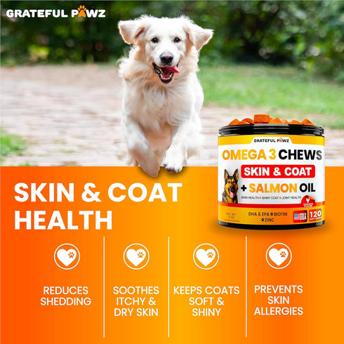 Omega 3 for Dogs - Fish Oil for Dogs Chews - Allergy and Dog Itch Relief - Dog Anti Shedding Supplement - Joint Health Treatment - Dog Skin and Co...