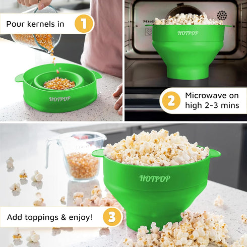 The POPCO Silicone Popcorn Popper - Collapsible Microwave Popcorn Maker - Air Popper Pop Corn Bowl with Handles and Lid - Dishwasher Safe - Large ...