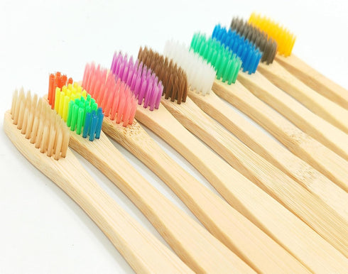 Bamboo Toothbrushes (10 Pack) | BPA Free Soft Bristles Tooth Brush, Eco Friendly Multi-Color Bristle Wood Tooth Brushes Recycled Biodegradable, So...