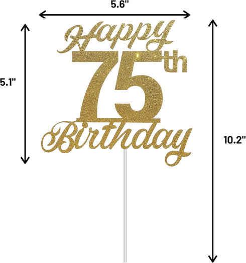 75th Birthday Cake Topper, Birthday Party Decorations with Premium Gold Glitter...