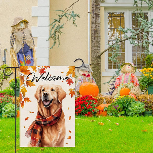 Golden Retriever Fall Dog Garden Flag for Outside Welcome Garden Flags Thanksgiving 12x18 Double Sided Front Yard Small Flag Burlap Vertical Outsi...
