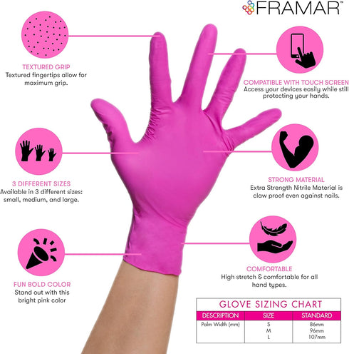 FRAMAR Pink Gloves Disposable Latex Free – Pink Nitrile Gloves Small, Disposable Gloves Small, Rubber Gloves Disposable, Esthetician Supplies, Mec...