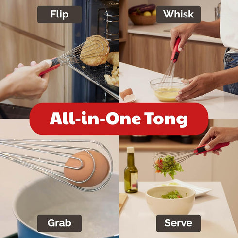 Tongs for Cooking Multipurpose 6-in-1, Kitchen Utensils, Whisks for Cooking, Egg Beater Mixer, Salad Tongs for Serving Grill Bbq Steel...