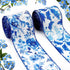 2 Rolls Spring Ribbons Linen Blue Flower Spring Decor Ribbons Spring Flower Leaves Floral Wired Ribbons for Spring Party Gift Wrapping Home Decora...