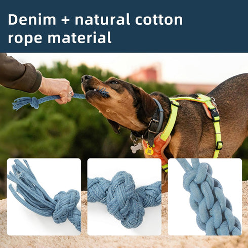 Pet Rope Toy, Dogs Aggressive Chewers Rope Toy for Small to Large Dogs, Puppy Teething Chew Pull Toy, Denim + Cotton, Tug of War Toys for Dogs (4 ...