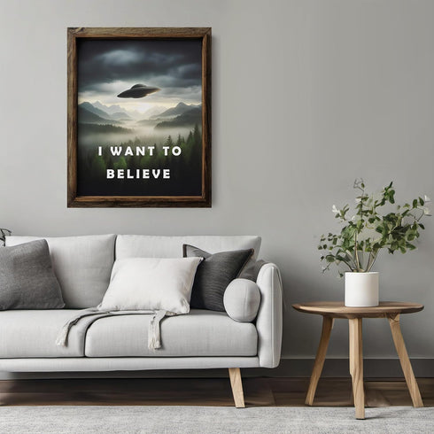 Posterizer 1 pcs-I Want To Believe-UFO alien sci-fi decor-Fantasy & Fiction Art-Abstract & Modern Gift for movie lovers-Living Room Bedroom Decor-...
