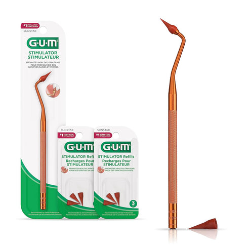 GUM Stimulator Permanent Handle - Long Handled Massager (Handle + 2 Refill Packs)...