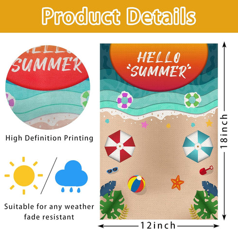 Hello Summer Beach Flag Sunshine Beach Garden Flags 12x18 Double Sided Garden Flags for Outside Decoration Yard Flags...