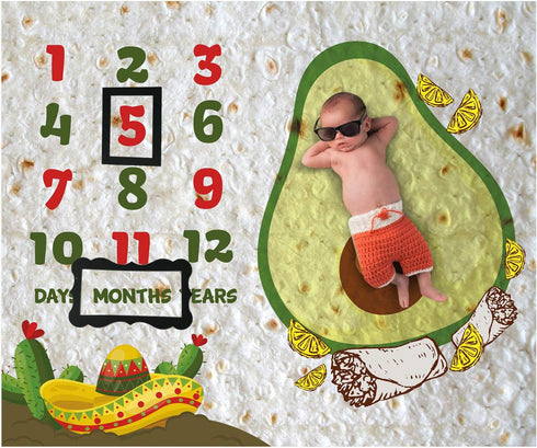 Burrito Baby Month Milestone Blanket for Photo Taken - Avocado Age Blanket...