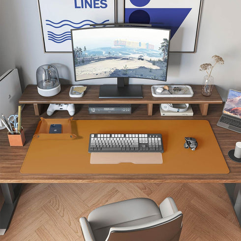 DAWNTREES Dual Sided Desk Mat,Leather Desk Pad,Brown Cork Desk Mat Protector,with PU Leather Valet Tray Organizer,Large Mouse Pad,Desk Writing Pad...