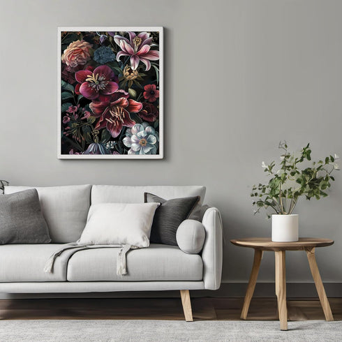 Posterizer 1 pcs-chic lush flowers with dark background-Floral & Botanical Art-Abstract & Modern Art-Decor for Home & Office- UNFRAMED Wall Art...