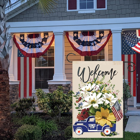 4th of July Summer Garden Flag, 12x18 Inch Patriotic Celebration Double-Sided Decorative Burlap Yard Flag for Memorial Day Independence Day Outsid...
