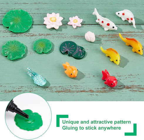 CHGCRAFT 28Pcs 14 Style Miniature Resin Water Lily Pads Aquarium Fish Tank Decoration Leaf-Realistic Artificial Floating Lotus Flowers for Terrari...