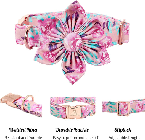 Lionheart Glory Dog Collar, Pink Dog Collar with Flower, Cute Floral Pattern Pet Collar Adjustable Dog Collar for X-Large Dogs...