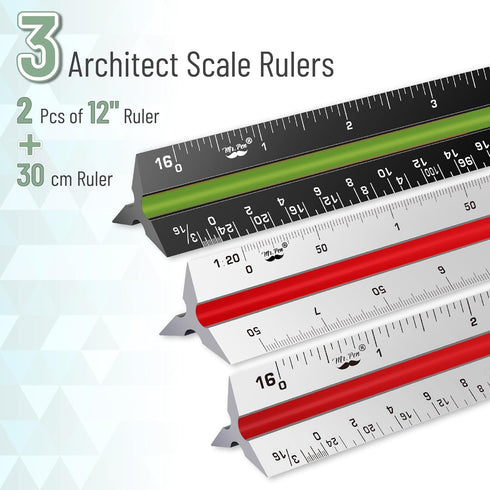 Mr. Pen- Architectural Scale Ruler, 12 Inch, 3 pcs, Engineering Scale Ruler Contractor, Scale Ruler for Blueprints, Architect Ruler, Imperial Scal...