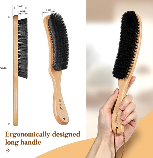 BFWood Clothes Brush - Boar Bristle Hat Brush Lint Brush for Suits, Cashmere, Wool, Velvet, Suede and Pet Hair - Large Beech Handle...