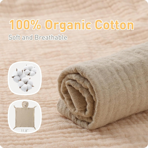 Organic Cotton Bunny & Lion Loveys Soft Breathable Newborn Security Blanket, Perfect Present for Baby Newborns, Toddlers Boy Girl, Neutral Muslin ...