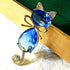 Cute Blue Cubic Zircon Kitty Cat Pin Brooch with Bowtie...