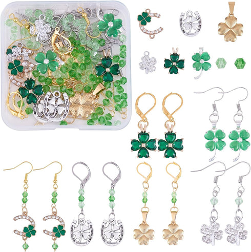 WEWAYSMILE 1box/200 pcs St Patrick's Day Charms Four Leaf Clover Charm Earring Making Starter Kit Green Lucky Charms for Jewelry Making Kits Women...