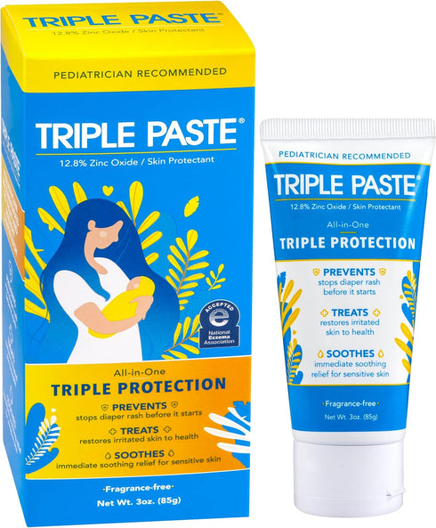 Triple Paste Diaper Rash Cream for Baby - 3 oz Tube - Zinc Oxide Ointment Treats, Soothes and Prevents Diaper Rash - Pediatrician-Recommended Hypo...