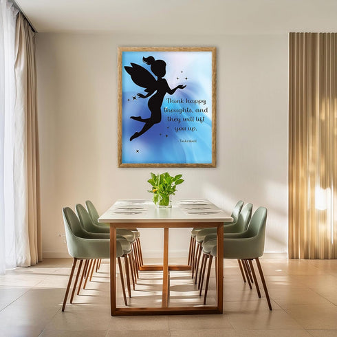 Posterizer 1 pcs-Think Happy Thoughts and They Will Lift You Up-Tinkerbell Cartoon-Kids Room Art- Gift for Daughter, Son, Kids-Decor for nursery t...