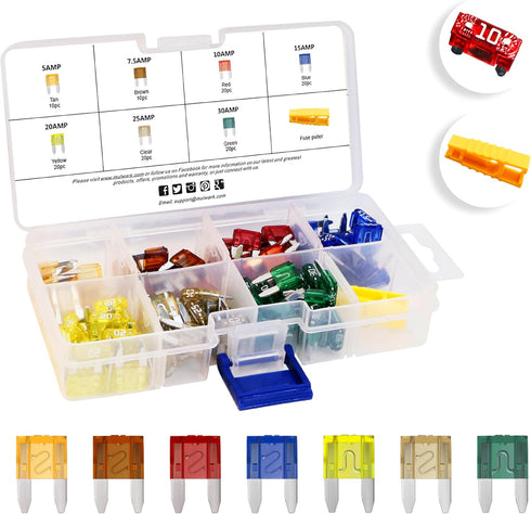 MulWark 120pc ClearMark Assorted Auto Mini-Car-Truck-Blade-Fuses Set- 5A 7.5A 10A 15A 20A 25A 30A - ATM Automotive Replacement Auto Fuse Assortmen...