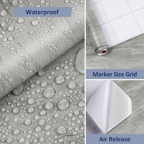 WESTICK Grey Wood Contact Paper Peel and Stick Countertops for Kitchen Gray Wood Grain Wallpaper Modern Wood Look Wall Paper Waterproof Contact Pa...