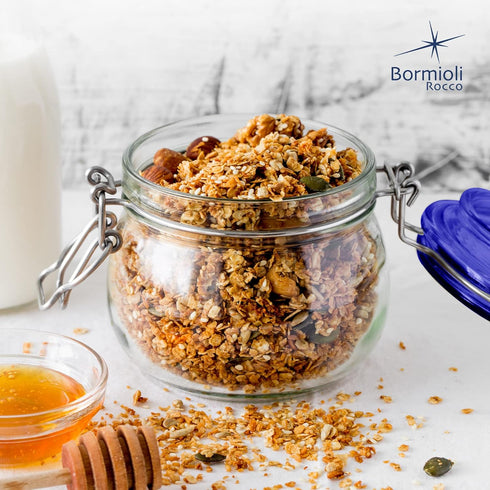 Bormioli Rocco Fido Square Jar with Blue Lid, 17-1/2-Ounce...