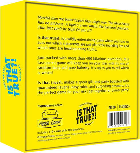 Hygge Games is That True?! – Can You Tell The Difference Between Wacky fact and Sneaky Fiction? – Trivia Party Game, Yellow (21125)...