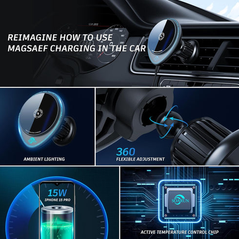 for MagSafe Car Mount Charger,15W Fast Charging LED Magnetic Wireless Car Charger, Compatible with MagSafe Car Charger,Fits iPhone 15 Pro Max/iPho...