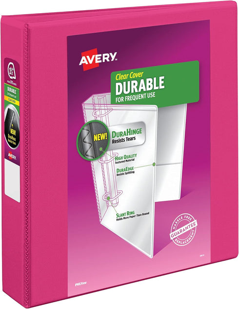 Avery Durable View 3 Ring Binder, 1-1/2 Inch Slant Rings, 1 Pink Binder (17833)...