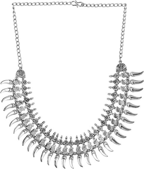 Silver Plated Oxidised Metal Choker Boho Gypsy Indian Necklace Jewelry for Girls and Women...