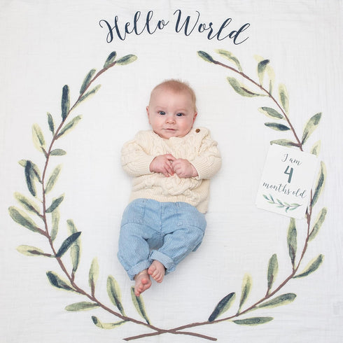 lulujo Baby’s First Year Milestone Blanket and Card Set | 40in x 40in (Hello World)...