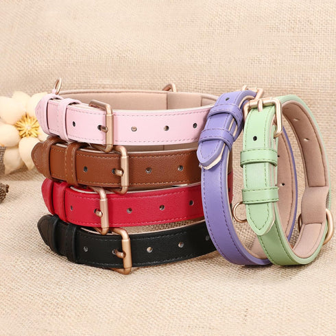 WHIPPY Leather Dog Collar for Small Medium Large Dog Adjustable Soft Breathable Leather Padded Puppy Collar with Alloy Buckle Heavy Duty Waterproo...